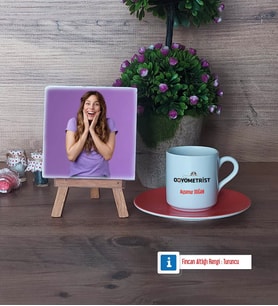 Odyometrist Fotoğraflı Dekoratif Taş, Ahşap Altlıklı Türk Kahvesi Fincanı Hediye (Model 8)