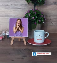 Odyometrist Fotoğraflı Dekoratif Taş, Ahşap Altlıklı Türk Kahvesi Fincanı Hediye (Model 8)