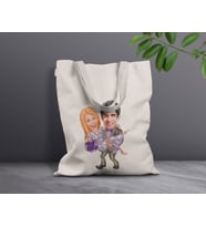 BK Gift Kişiye Özel Sevgililer Karikatürlü Kanvas Bez Çanta, Baskılı Omuz Çantası, Alışveriş Çantası, Plaj Çantası, Sevgiliye Hediye (Model 12)