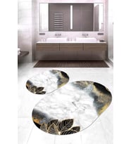 Dijital Baskılı Kaymaz Taban Yıkanabilir Oval 2'li Klozet Takımı Banyo Paspası NOKZ-HY-1004 (Gold)