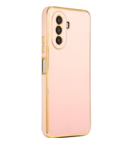 Huawei Nova Y70 Kılıf Kenarları Gold Kamera Korumalı Renkli Pastel Silikon Siyah BARK (Rose - Gold)
