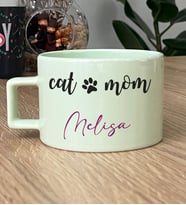 Kişiye Özel Cat Mom Hediye Pastel Fincan Kedi Annesi -2- (Yeşil)