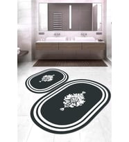 Dijital Baskılı Kaymaz Taban Yıkanabilir Oval 2'li Klozet Takımı Banyo Paspası NOKZ-SD-670 (Antrasit)