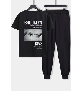 Unisex 1898 Brooklyn Baskılı 2'li Eşofman Takımı (Siyah)