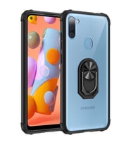 Samsung Galaxy A11 Kılıf Şeffaf Sararmaz Yüzüklü Mola Kapak (Siyah)