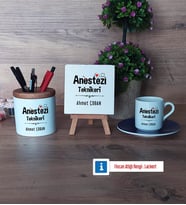 Anestezi Teknikeri Hediye Seti Dekoratif Taş, Kalemlik, Ahşap Altlıklı Türk Kahvesi Fincanı Hediye (Model 4)