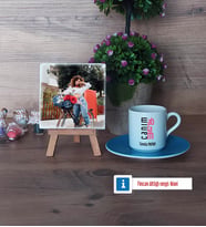 Ablaya Hediye Fotoğraflı Dekoratif Taş, Ahşap Altlıklı Türk Kahvesi Fincanı Hediye (Model 5)