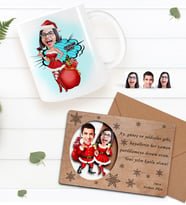 BK Gift Kişiye Özel Mutlu Yıllar Karikatürlü Kupa Bardak ve Retro Ahşap Yılbaşı Tebrik Kartı Hediye Seti-2 (Siyah)