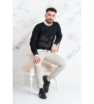 ECER SLİMFİT PARÇA DESENLİ İNCE TRİKO ERKEK KAZAK (Siyah)