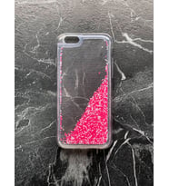 İphone 6 / 6S Sulu Kılıf Boncuklu Şeffaf Sulu Taşlı Silikon Kılıf (Pembe-Beyaz)