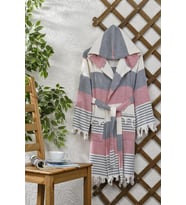Pamuklu Kapüşonlu Peştemal Bornoz Unisex (Kırmızı)