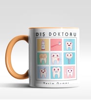 Kişiye Özel Diş Doktoru Tasarımlı Siyah Kupa (Beyaz-Turuncu)