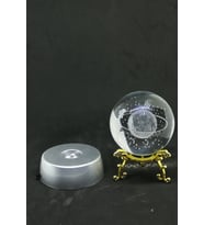 Standlı ve Işıklı Kristal Satürn Kızlı Cam Küre (Gold)