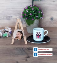 Sevimli Panda Türk Kahvesi Fincanı Ahşap Altlıklı ve Fotoğraflı Ahşap Anahtarlık Hediye (Model 7)