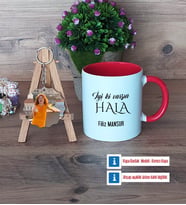 Halaya Hediye Kupa Bardak Beyaz ve Fotoğraflı Ahşap Anahtarlık Hediye (Model 2)