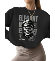 bisiklet yaka Sweatshirt erkek Zarif kaptan Baskılı 3 iplik şardonlu Sweatshirt unisex kadın Bej (Siyah)