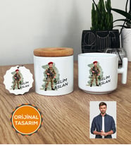 Kişiye Özel Karikatürlü Asker Hediye Seti T Kupa, Kalemlik, Anahtarlık Askere Hediye Asker Sevgiliye Hediye (Beyaz)