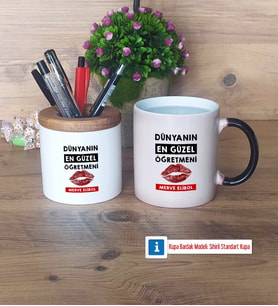 Kadın Öğretmene Hediye Kalemlik, Kupa Bardak T Kişiye Özel Hediye (Model 3)