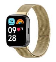 Sneezy Redmi Watch 3 Active İle Uyumlu Metal Hasır Kordon Woven Wire Metal Tasarım Kordon (Gold)
