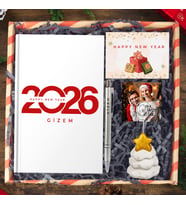 eJOYA Yeni Yıla Özel Defter Ve Kalem & Fotoğraflı Yeni Yıl Ağacı Notluk &  Hediye Kutusu 114424 (Beyaz)