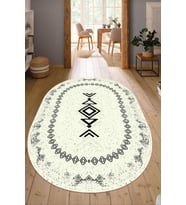 Dijital Baskılı Kaymaz Taban Yıkanabilir Oval Salon Halısı Mutfak Halısı Yolluk NDO-SD-1045 (Krem)