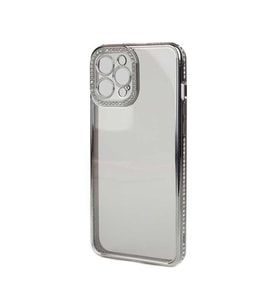 Apple iPhone 13 Pro Kılıf Kamera Korumalı Taşlı Zore Mina Kılıf (Gümüş)
