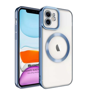 Microsonic Apple iPhone 11 Kılıf MagSafe Luxury Electroplate Siyah (Mavi)