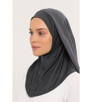 Hazır Lüks Pratik Hijablı  Şifon Şal (Füme)
