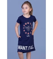 Toontoy Kız Çocuk  I Want It All Baskılı Elbise (Lacivert)