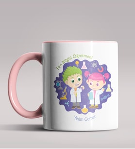 Kişiye Özel Fen Bilgisi Öğretmeni Tasarımlı Siyah Renk Kupa 4 (Pembe)