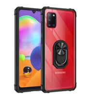 Samsung Galaxy A31 Kılıf Şeffaf Sararmaz Yüzüklü Mola Kapak (Siyah)