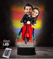 Doğum Günü Hediyesi,Sevgiliye Hediye, Kişiye Özel Fotoğraflı  Motorcu Çift 4 Karikatür 3D Led Lamba (RGB)