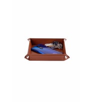 Masaüstü Organizer Düzenleyici Deri Dekoratif Sepet Kare Desktop Organizer Rainbow Vegan 16,5x16,5 cm (Taba)