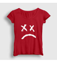 Presmono Kadın Sarı Sad Face Lil Peep T-Shirt 38014tt (Kırmızı)
