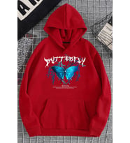Unisex Blue Butterfly Baskılı Sweatshirt (A.Kırmızı)