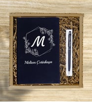 Kişiye Özel Renkli Defter & Kalem Hediye Seti  (Siyah)
