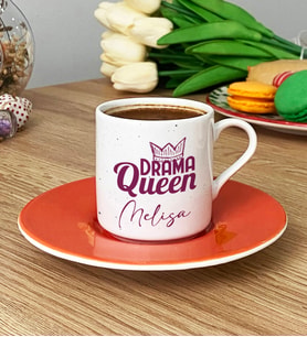 Kişiye Özel Drama Queen Türk Kahvesi Fincanı Sevgiliye Arkadaşa Hediye (Turuncu)