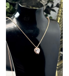NikaŞBeyaz Kalp Taşlı Prenses Kolye 925 Ayar Gümüş Kolye (Rose)