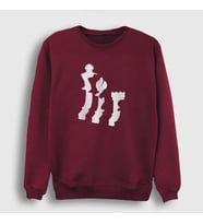 Presmono Unisex Beyaz Pieces Chess Satranç Sweatshirt 337959tt (Bordo)