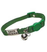 Güvenlik Kilitli isimli Kedi Tasması, isimlikli Kedi Tasması, Kedi Künyesi, Safety Click tasma (Yeşil)