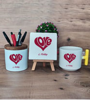 Love Sevgili Hediye Sepeti Kupa Bardak T Kulplu, Kalemlik ve Dekoratif Taş Sevgiliye Sevgililer Günü Hediyesi (Model 5)