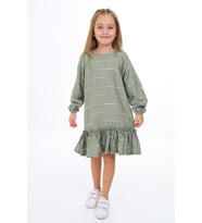 Toontoy Kız Çocuk Reglan Kol Fırfır Büzgülü Elbise (Yeşil)