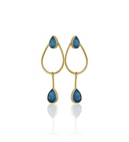 Kadir Jewellery 22 Ayar Altın Kaplama Kadın Sallantılı Küpe -El İşçiliği Ve Hipoalerjenik Küpe-E85 (Koyu Mavi)