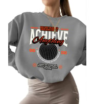 Bej 3 iplik şardonlu Sweatshirt unisex İnanç rüyayı gerçekleştirir tipografi Baskılı Sweatshirt (Gri)