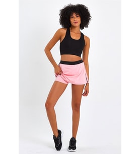 Iki Katmanlı Tenis Şort Etek Spor Tayt Etek (Pembe)