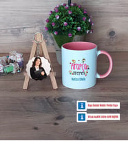 Arapça Öğretmeni Kupa Bardak Beyaz ve Fotoğraflı Ahşap Anahtarlık Hediye (Model 6)