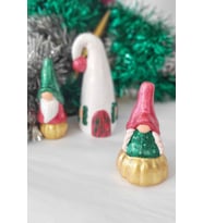 Gnome Bay ve Bayan Cüce ve Gnome Evi, El Emeği, Dekorasyon Tamamlayıcı (Yeşil-Altın)