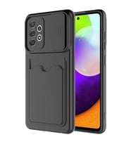 Galaxy A72 Kılıf Deri Görünümlü Kartlıklı Kamera Korumalı (Siyah)