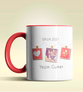 Kişiye Özel Fotoğraflı İnstag Tasarımlı Pembe Kupa Bardak (Kırmızı)
