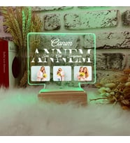 Anneler Günü Hediyesi Canım Annem Fotoğraflı 3 Boyutlu Gece Lambası Anneye Hediye 3D Led Lambası (Yeşil)